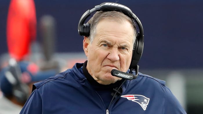 Patriots coach Bill Belichick scowls